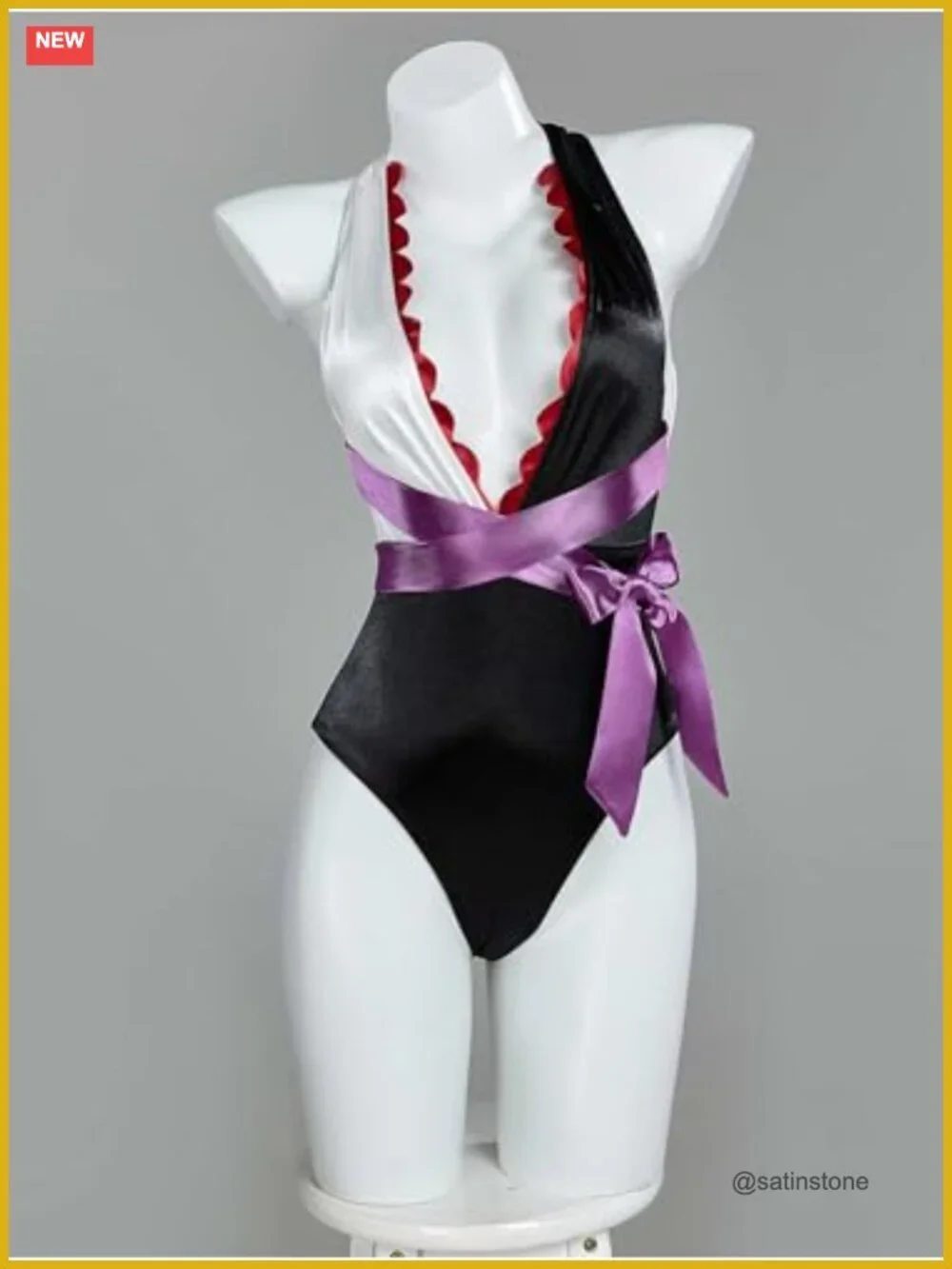 Anime Cosplay One Piece Swimsuit Deep V Halter with Wrap Skirt